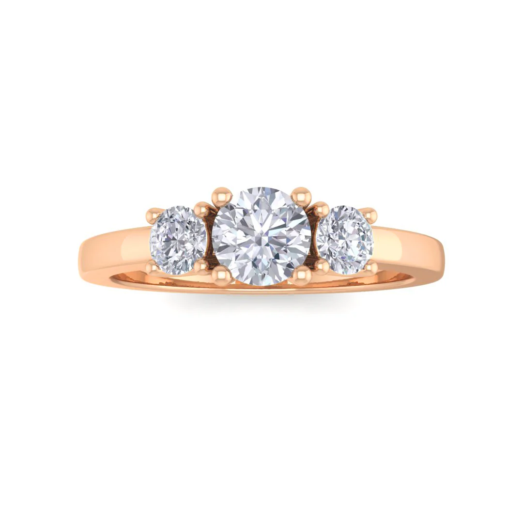 18k Rose Gold 0.33ct Round Brilliant Diamond Trilogy Engagement Ring 0.58tdw