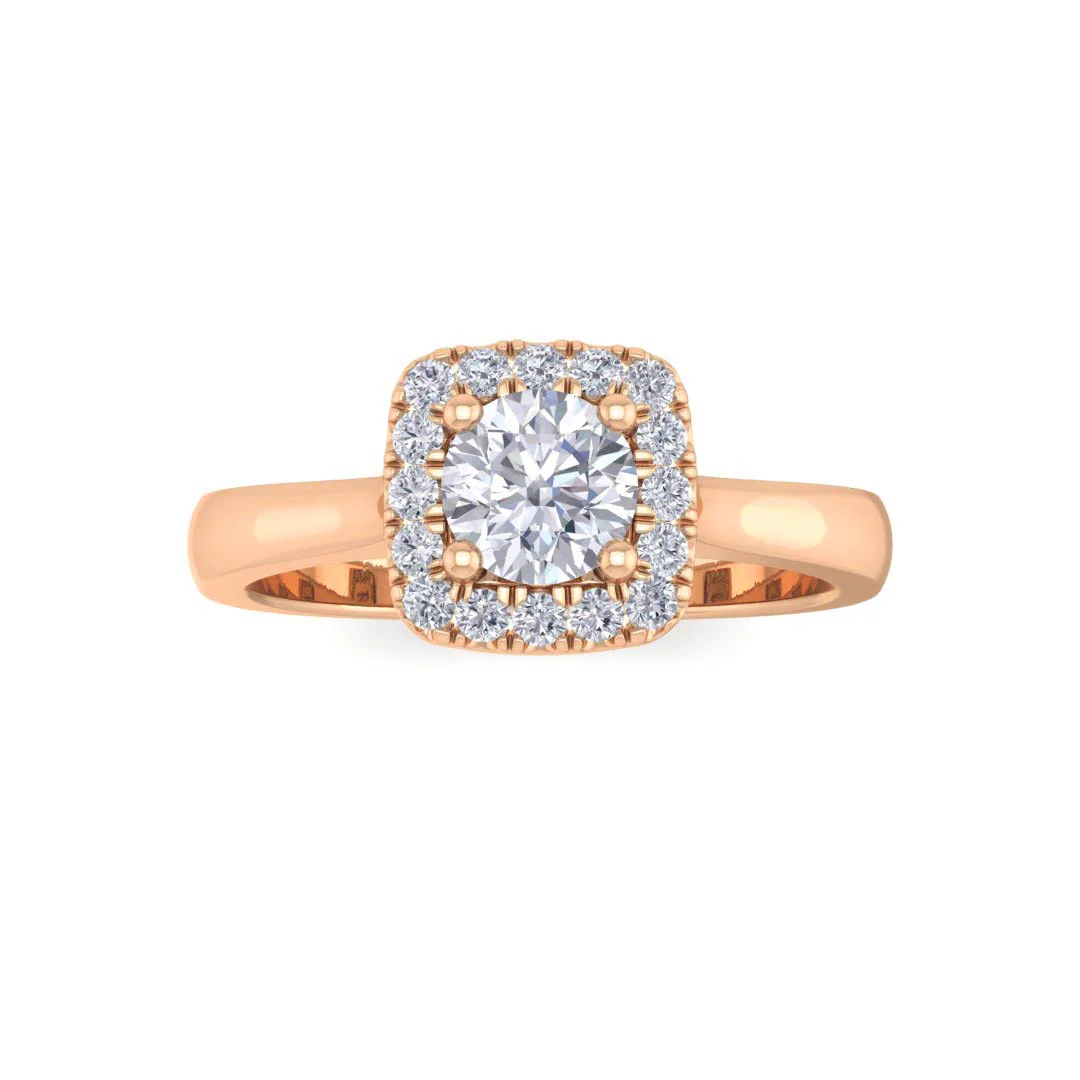 18k Rose Gold 0.33ct Round Brilliant Lab Diamond Halo Engagement Ring 0.46tdw