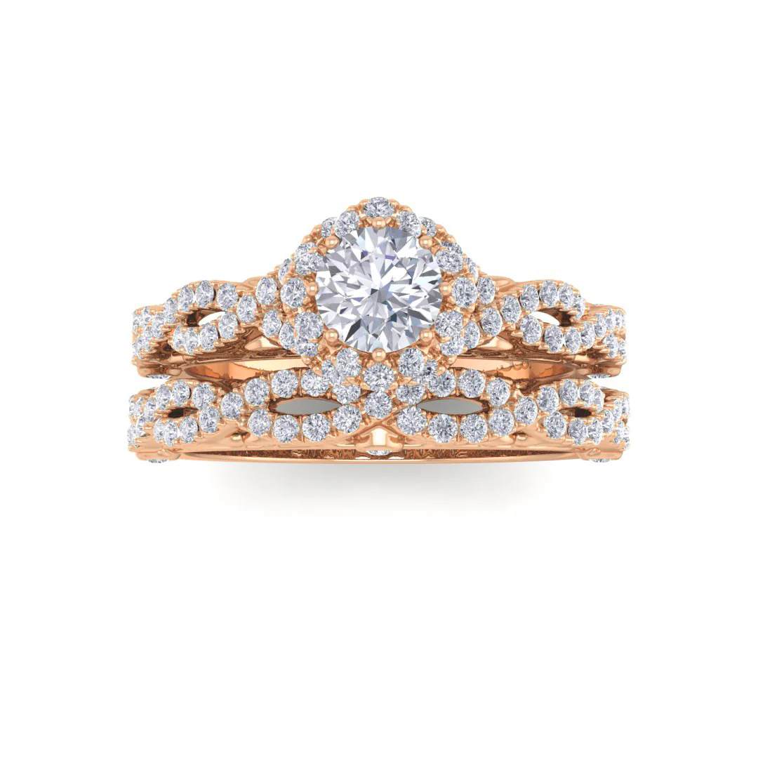 18k Rose Gold 0.33ct Round Brilliant Moissanite Flower Halo Bridal Set 0.5tdw