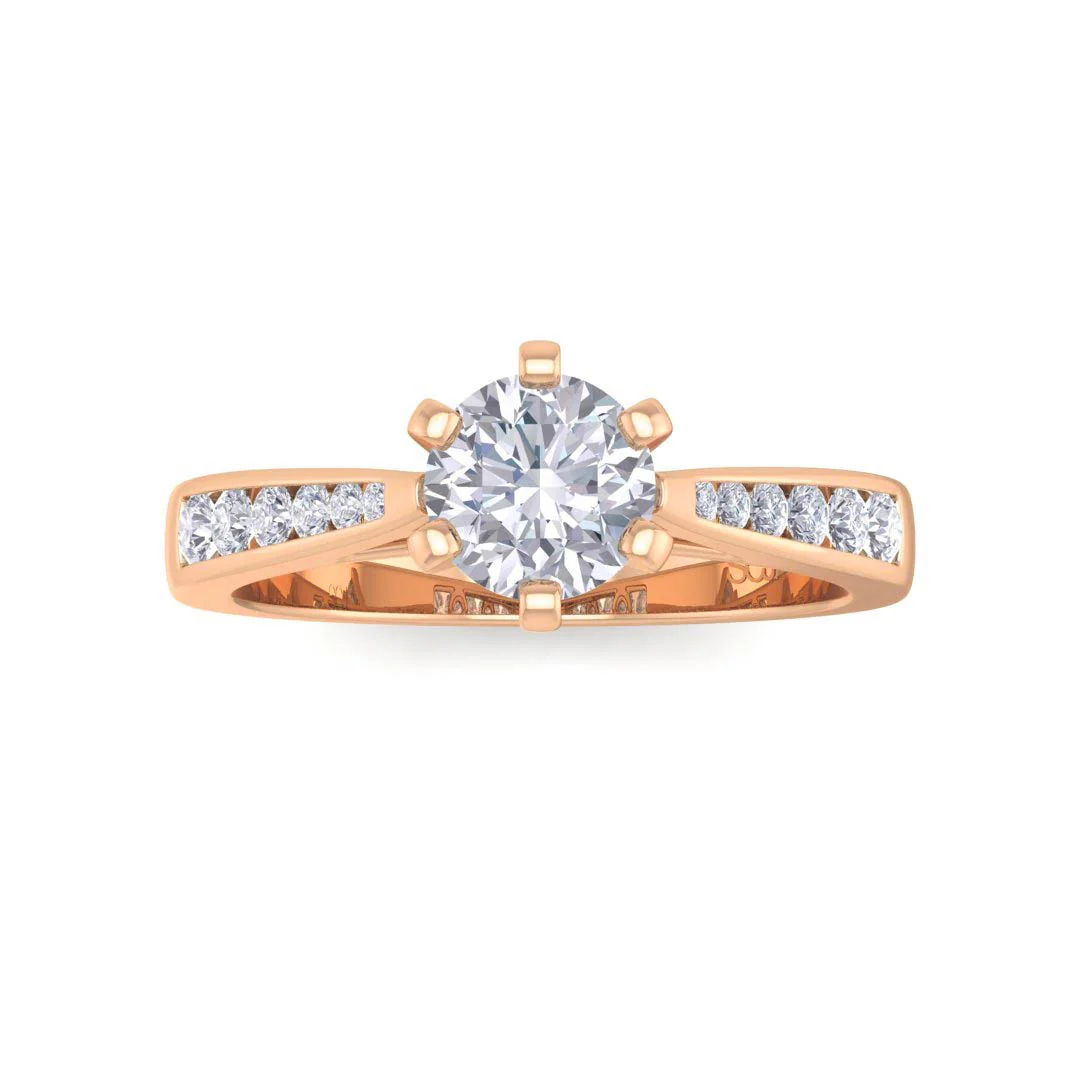 18k Rose Gold 0.5ct Round Brilliant Moissanite Solitaire With Channel Shoulders Engagement Ring 0.2tdw