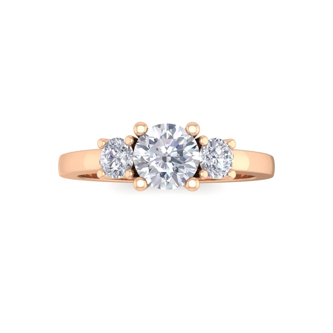 18k Rose Gold 0.5ct Round Brilliant Moissanite Trilogy Engagement Ring 0.25tdw