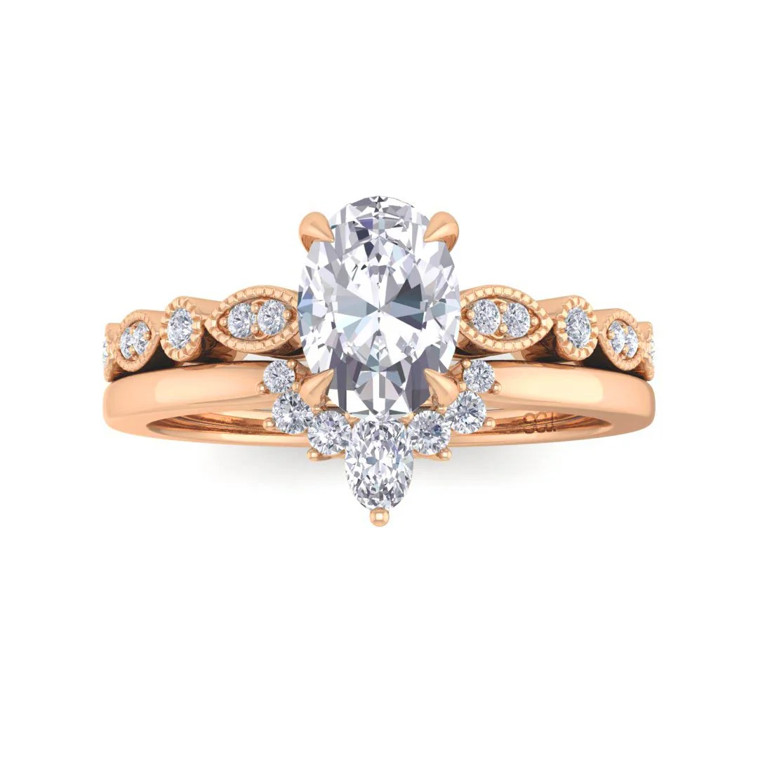 18k Rose Gold 0.75ct Oval Diamond Tiara Bridal Set 0.92tdw