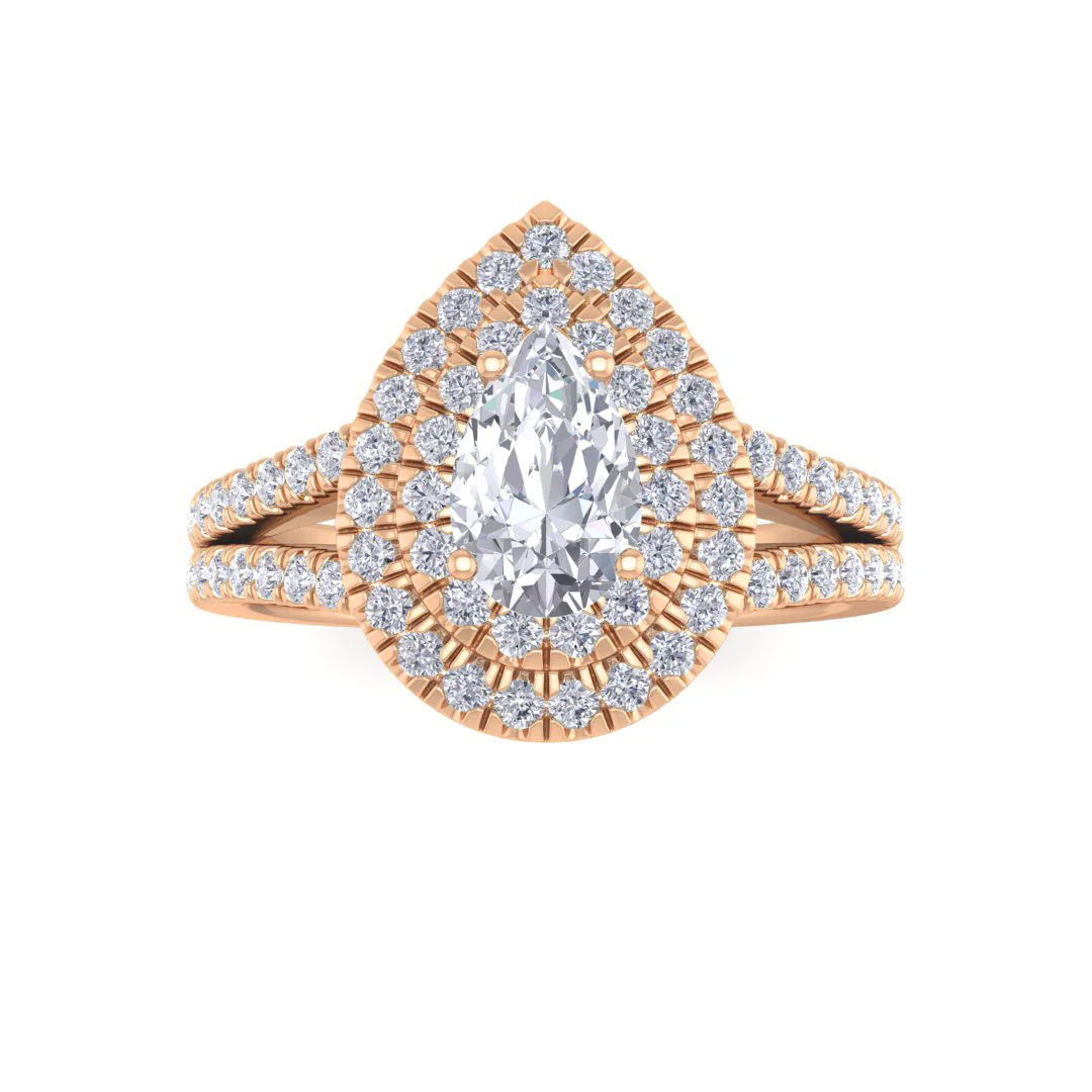 18k Rose Gold 0.75ct Pear Lab Diamond Double Halo Engagement Ring 1.25tdw