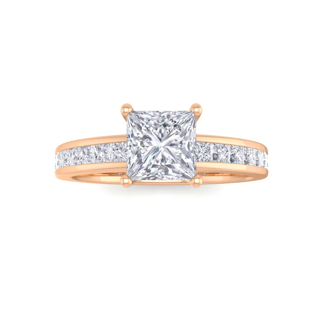 18k Rose Gold 0.75ct Princess Cut Diamond Solitaire with Shoulder Accents Engagement Ring 1.25tdw