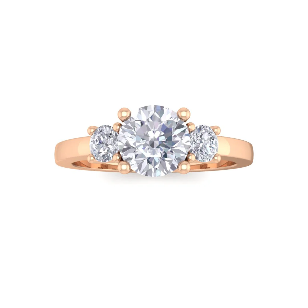 18k Rose Gold 0.75ct Round Brilliant Lab Diamond Trilogy Engagement Ring 1.0tdw