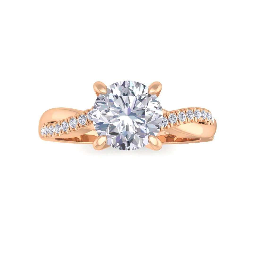 18k Rose Gold 1.0ct Round Brilliant Diamond Entwined Band Engagement Ring 1.15tdw