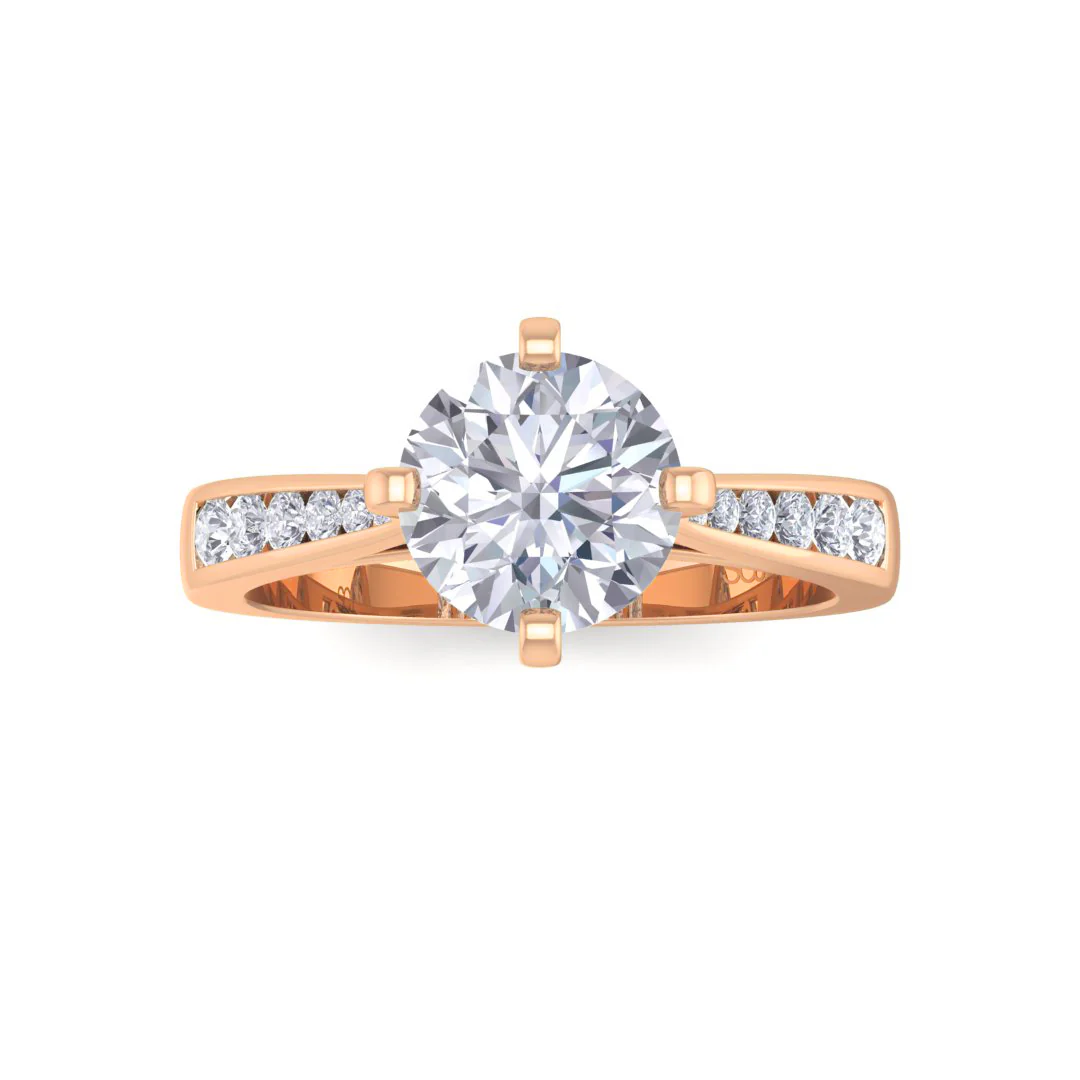 18k Rose Gold 1.0ct Round Brilliant Moissanite Solitaire With Channel Shoulders Engagement Ring 0.2tdw