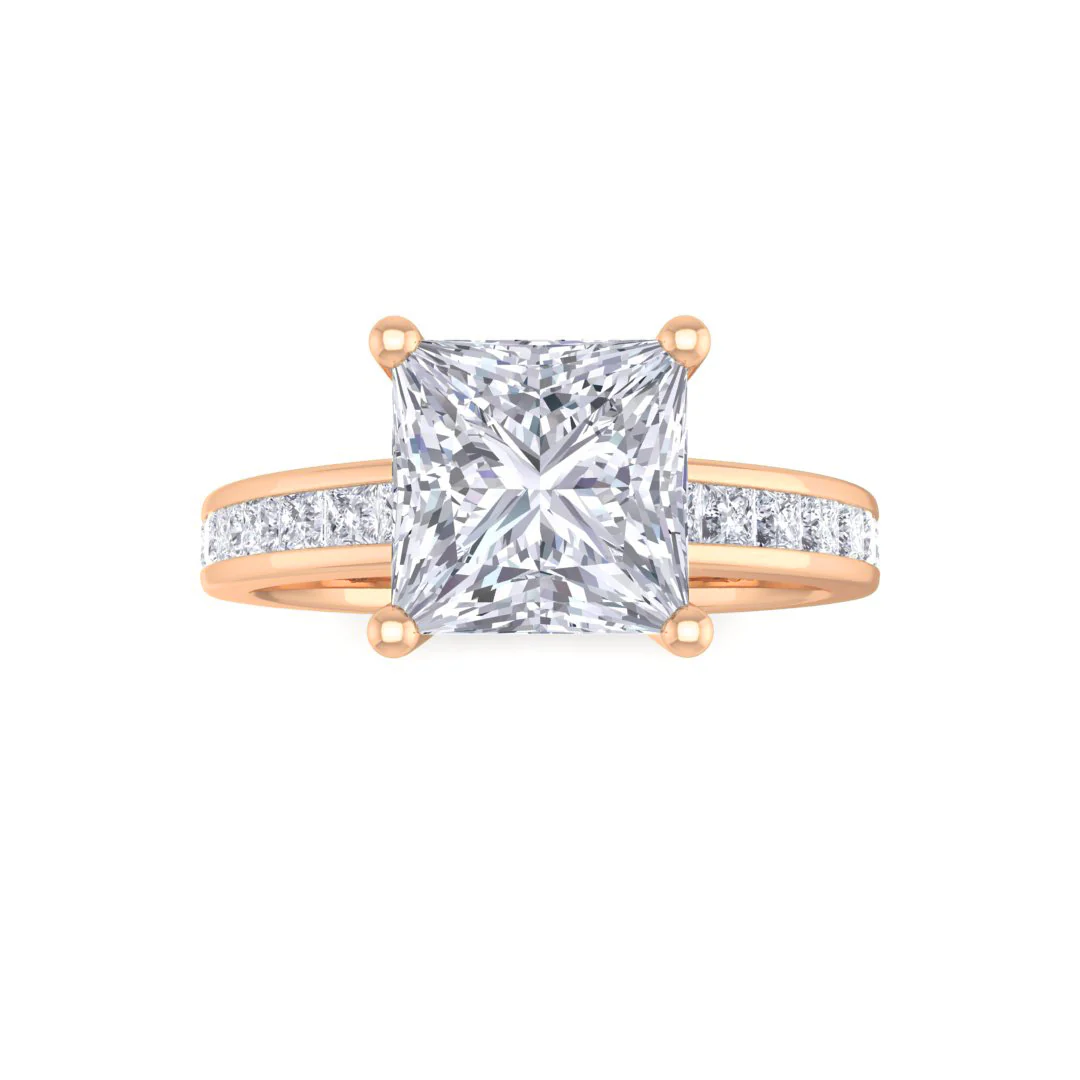 18k Rose Gold 1.5ct Princess Cut Moissanite Solitaire with Shoulder Accents Engagement Ring 0.5tdw