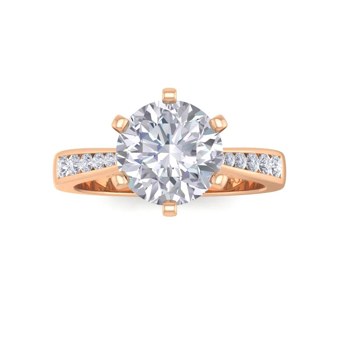 18k Rose Gold 1.5ct Round Brilliant Diamond Solitaire With Channel Shoulders Engagement Ring 1.7tdw