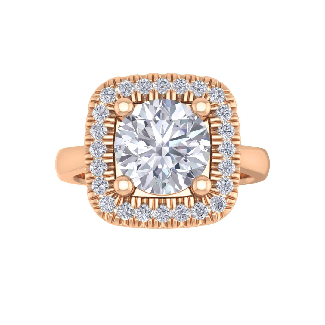 18k Rose Gold 1.5ct Round Brilliant Lab Diamond Halo Engagement Ring 1.63tdw