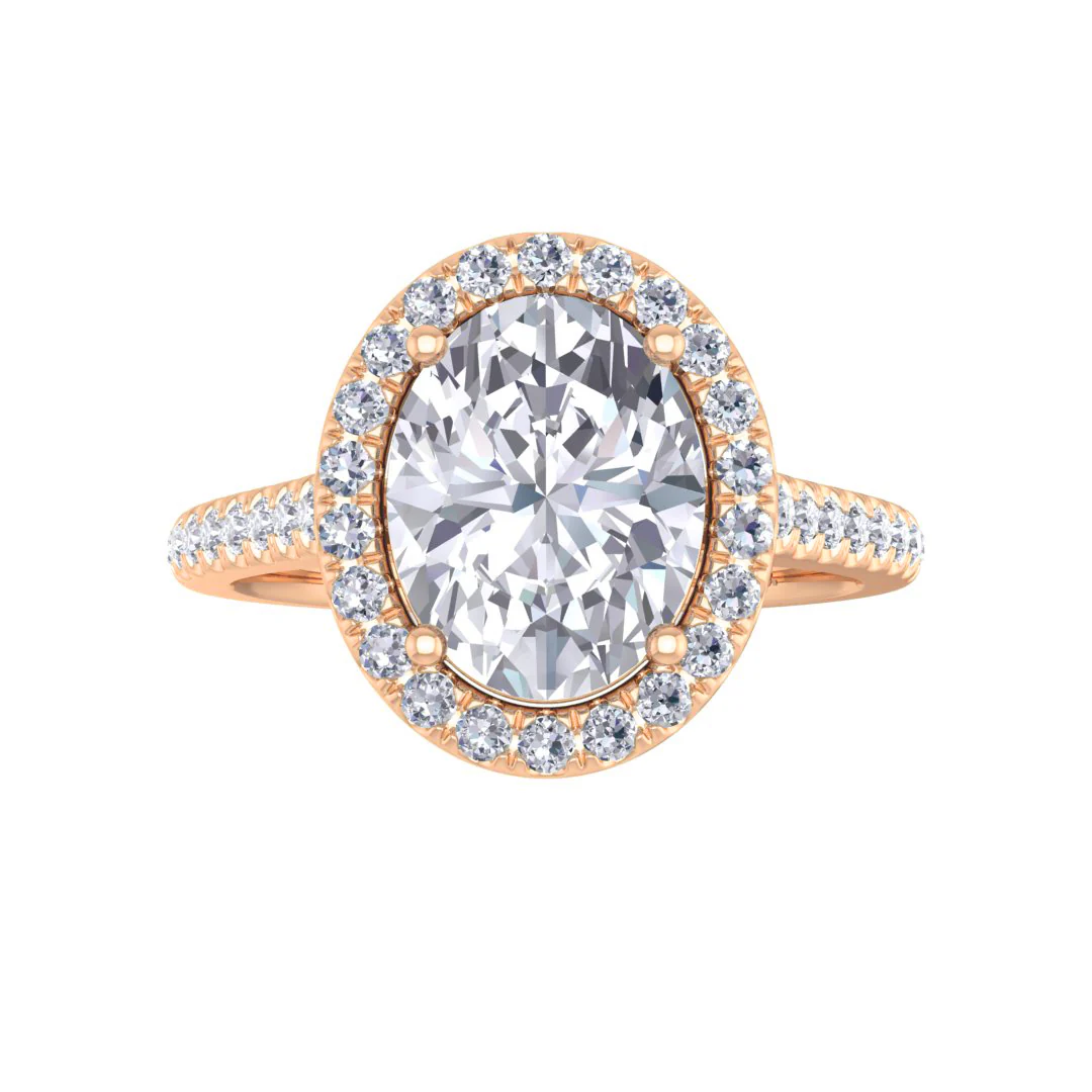 18k Rose Gold 2.0ct Oval Lab Diamond Halo Engagement Ring 2.29tdw
