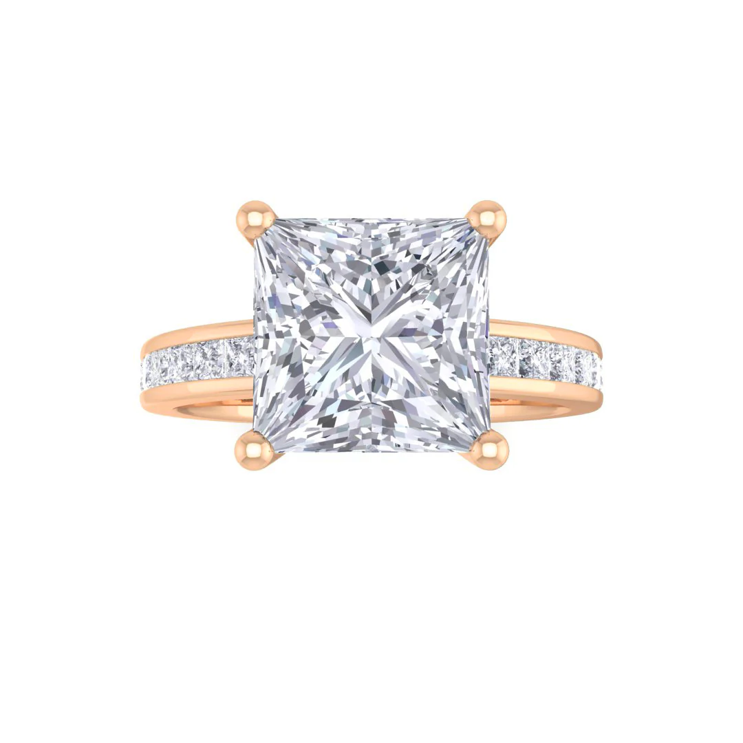 18k Rose Gold 2.0ct Princess Cut Moissanite Solitaire with Shoulder Accents Engagement Ring 0.5tdw