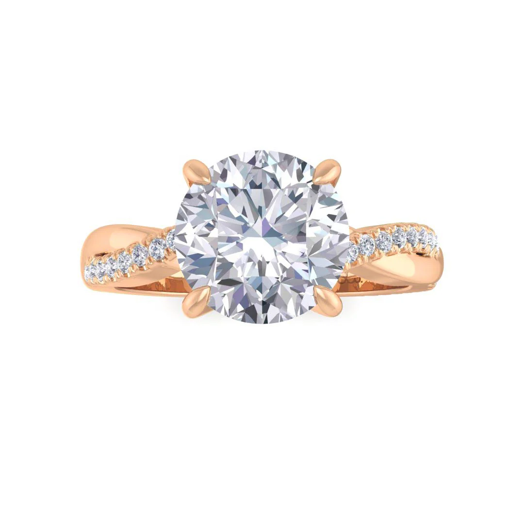 18k Rose Gold 2.0ct Round Brilliant Diamond Entwined Band Engagement Ring 2.15tdw