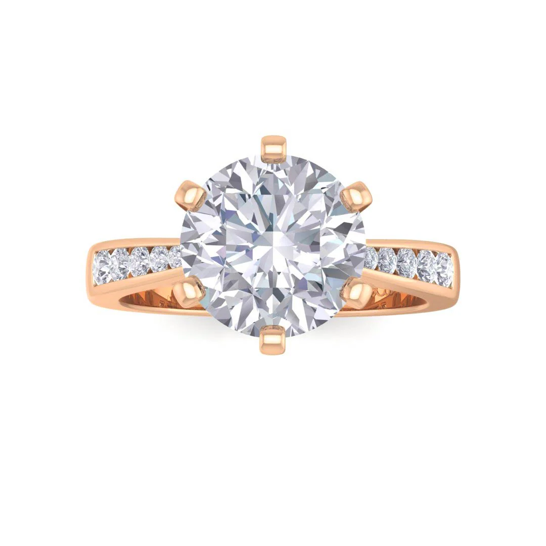 18k Rose Gold 2.0ct Round Brilliant Lab Diamond Solitaire With Channel Shoulders Engagement Ring 2.2tdw