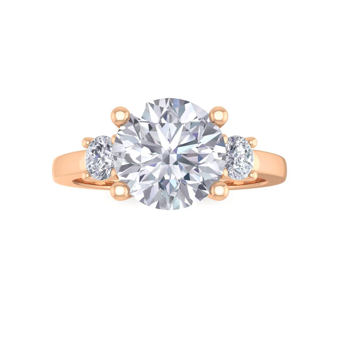 18k Rose Gold 2.0ct Round Brilliant Lab Diamond Trilogy Engagement Ring 2.25tdw