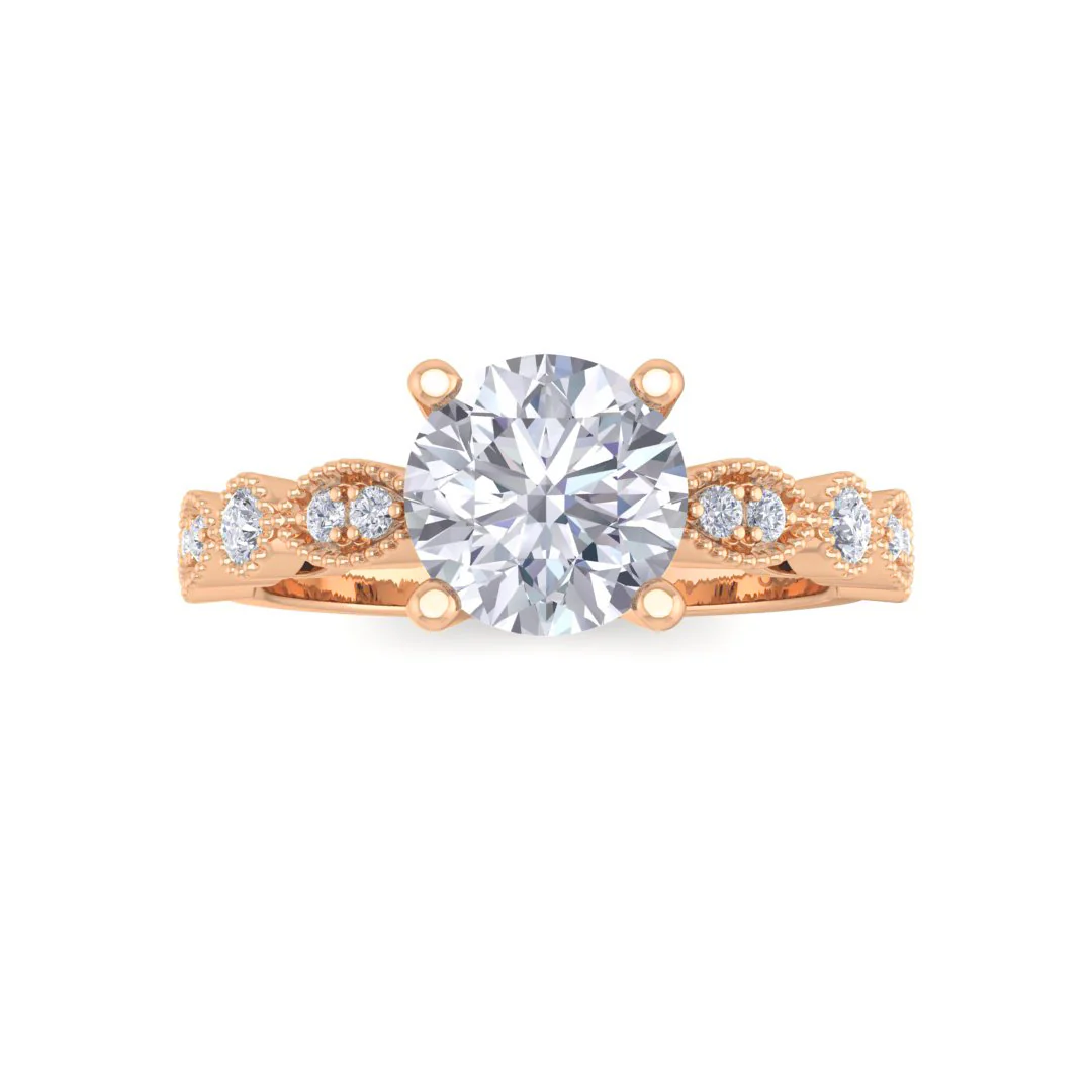 18K Rose Gold Round Brilliant Moissanite and Diamond Milgrain Bridal Set 0.25tdw 1.0ct Moissanite