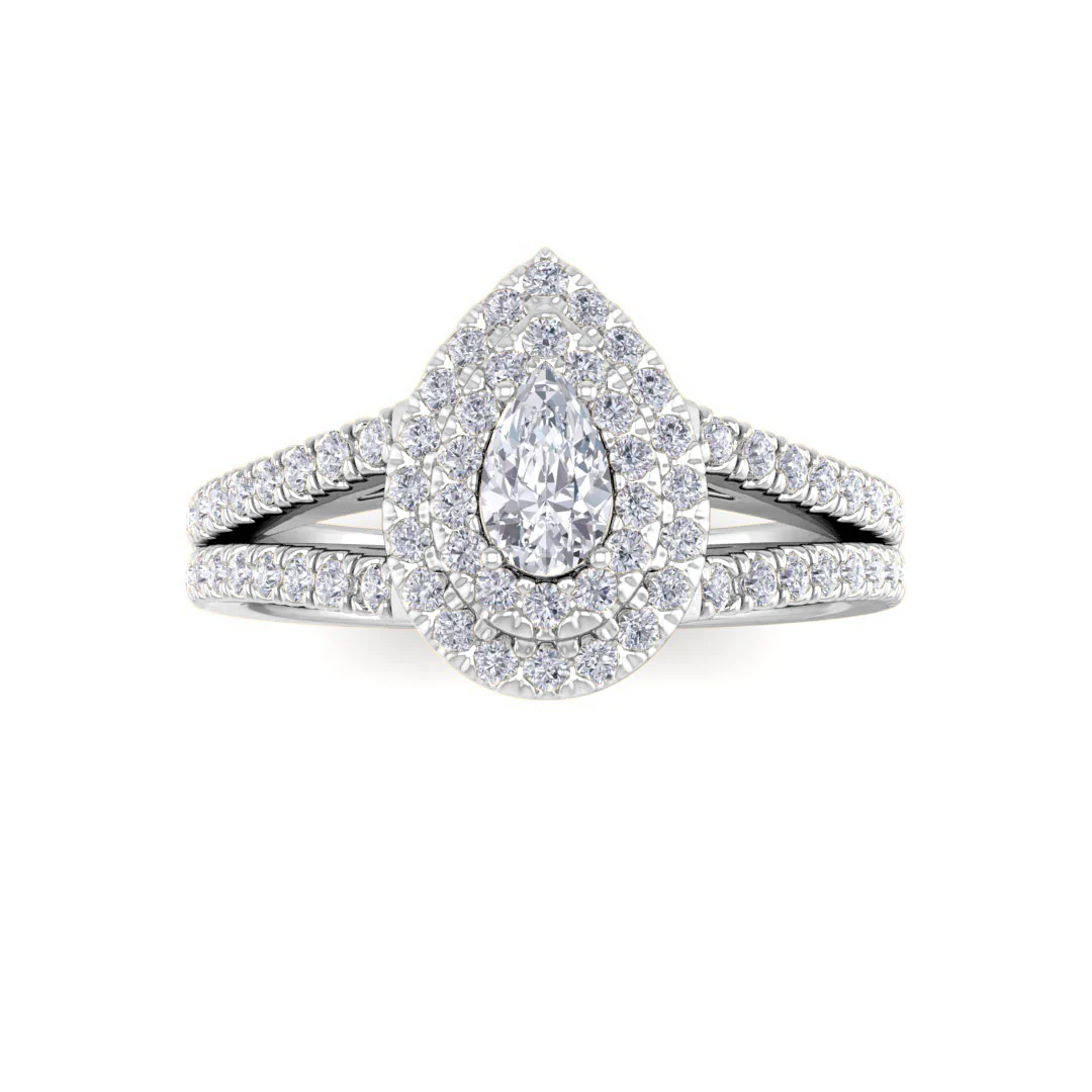 18k White Gold 0.33ct Pear Diamond Double Halo Engagement Ring 0.83tdw