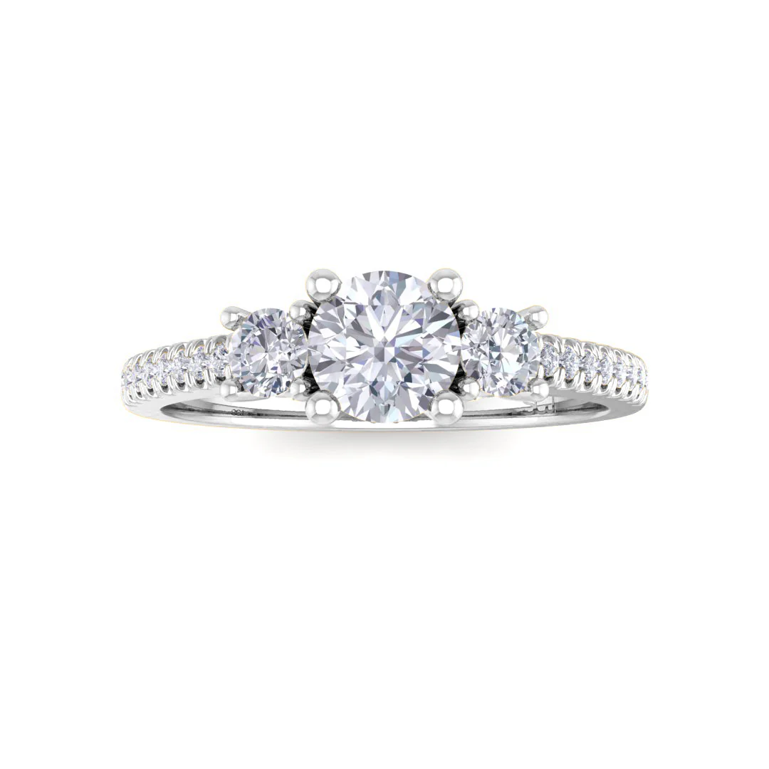 18k White Gold 0.33ct Round Brilliant Lab Diamond Trilogy Shoulders Engagement Ring 0.63tdw