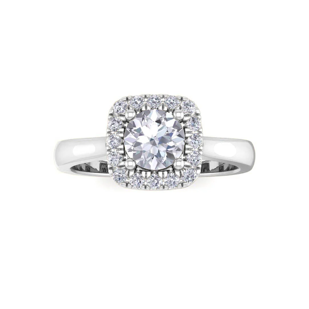 18k White Gold 0.5ct Round Brilliant Diamond Halo Engagement Ring 0.63tdw