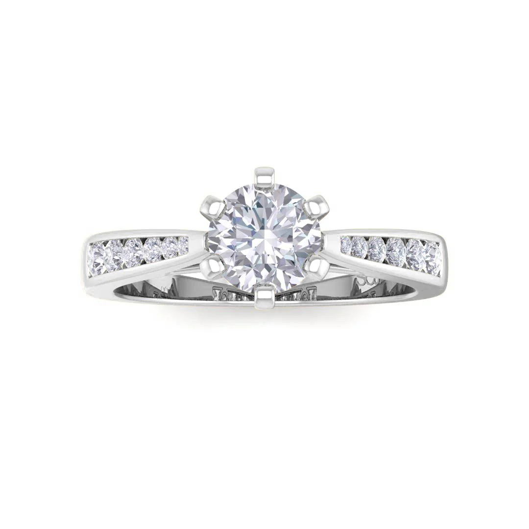18k White Gold 0.5ct Round Brilliant Diamond Solitaire With Channel Shoulders Engagement Ring 0.7tdw