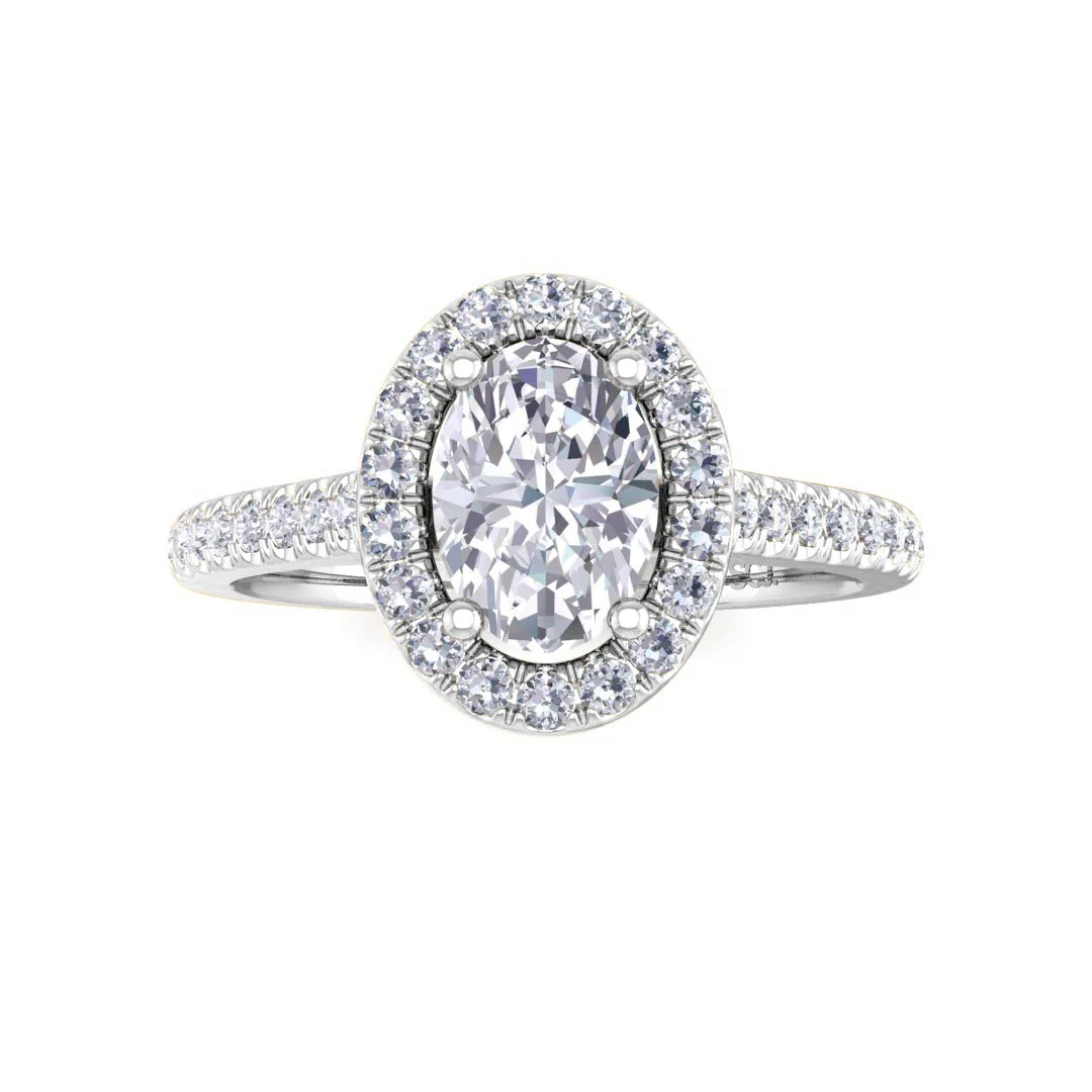 18k White Gold 0.75ct Oval Diamond Halo Engagement Ring 1.04tdw