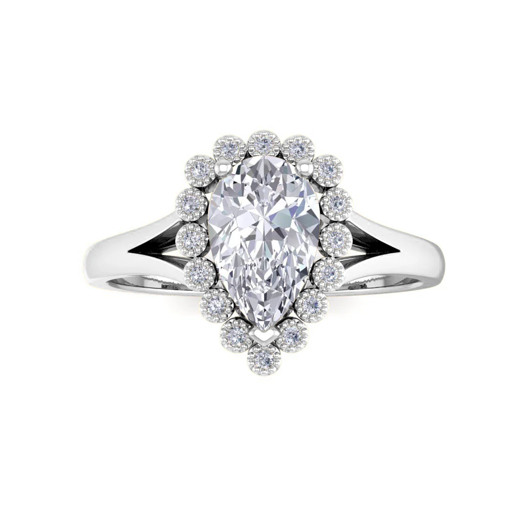 18k White Gold 1.0ct Pear Lab Diamond Halo Tiara Bridal Set 1.4tdw