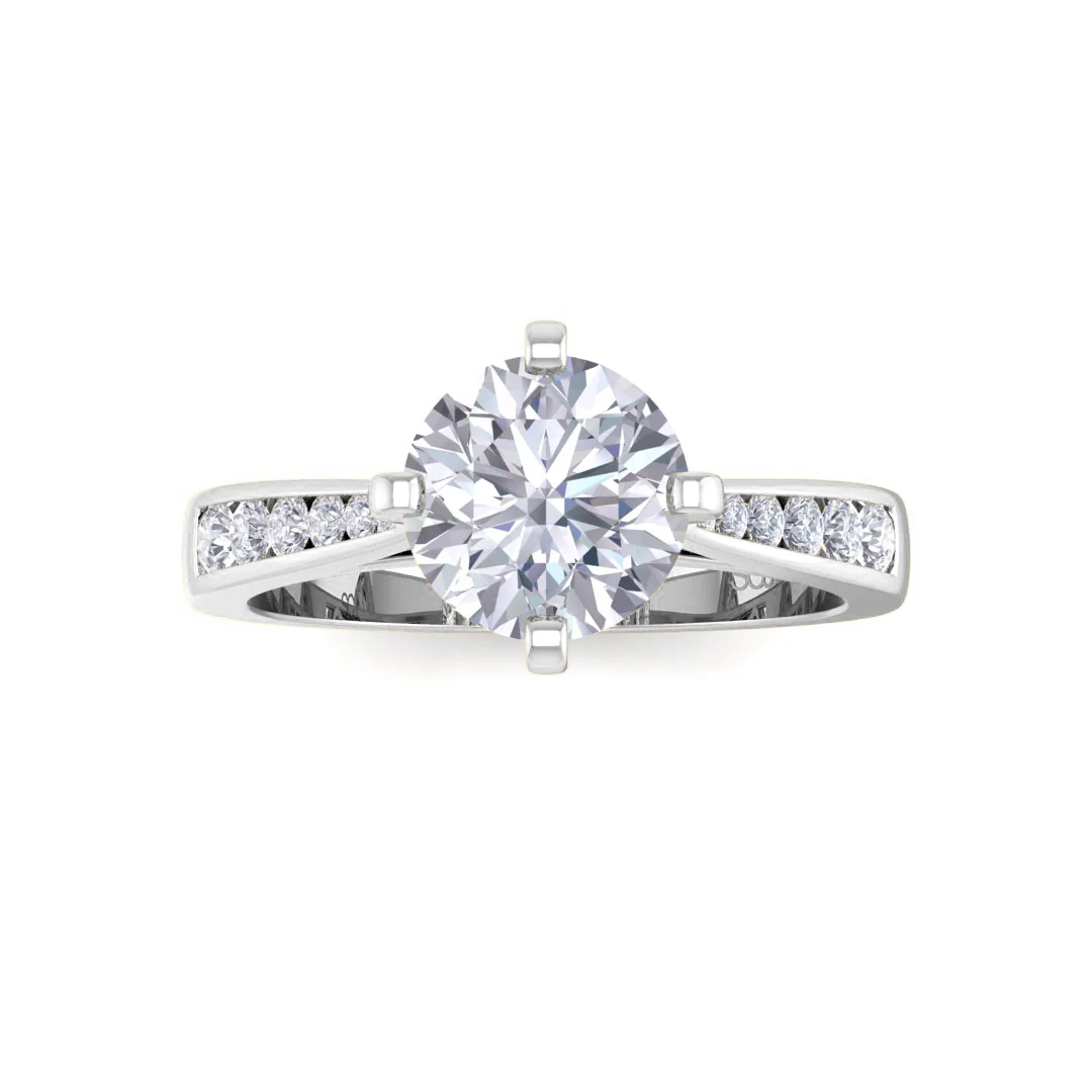 18k White Gold 1.0ct Round Brilliant Diamond Solitaire With Channel Shoulders Engagement Ring 1.2tdw