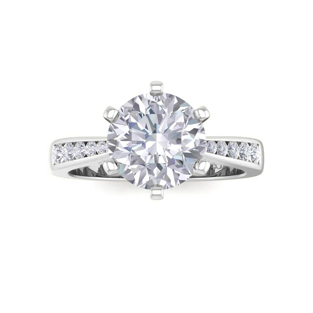 18k White Gold 1.5ct Round Brilliant Diamond Solitaire With Channel Shoulders Engagement Ring 1.7tdw