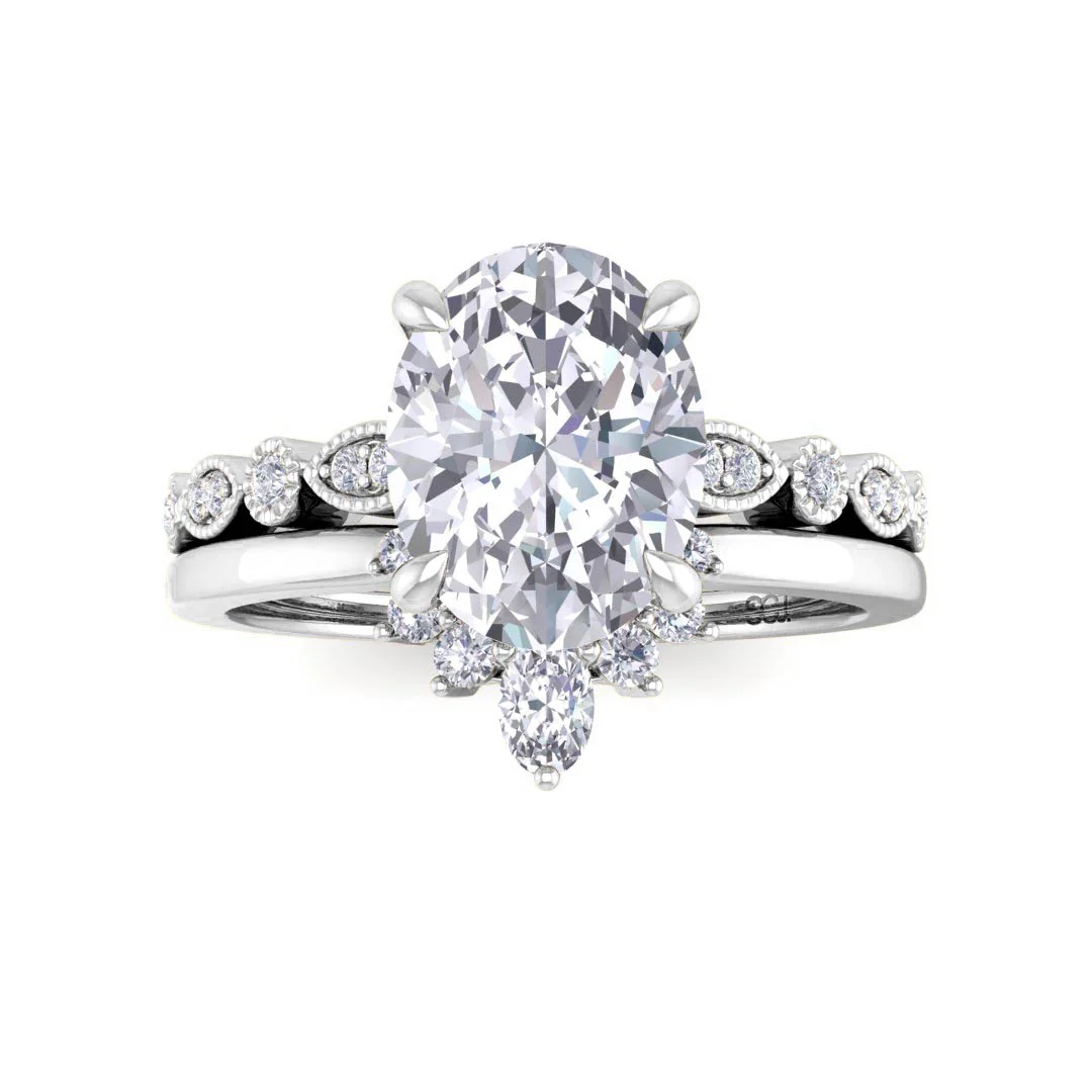 18k White Gold 2.0ct Oval Diamond Tiara Bridal Set 2.17tdw