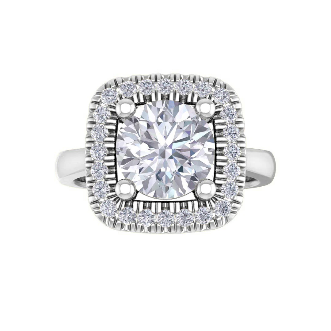 18k White Gold 2.0ct Round Brilliant Moissanite Halo Engagement Ring 0.13tdw