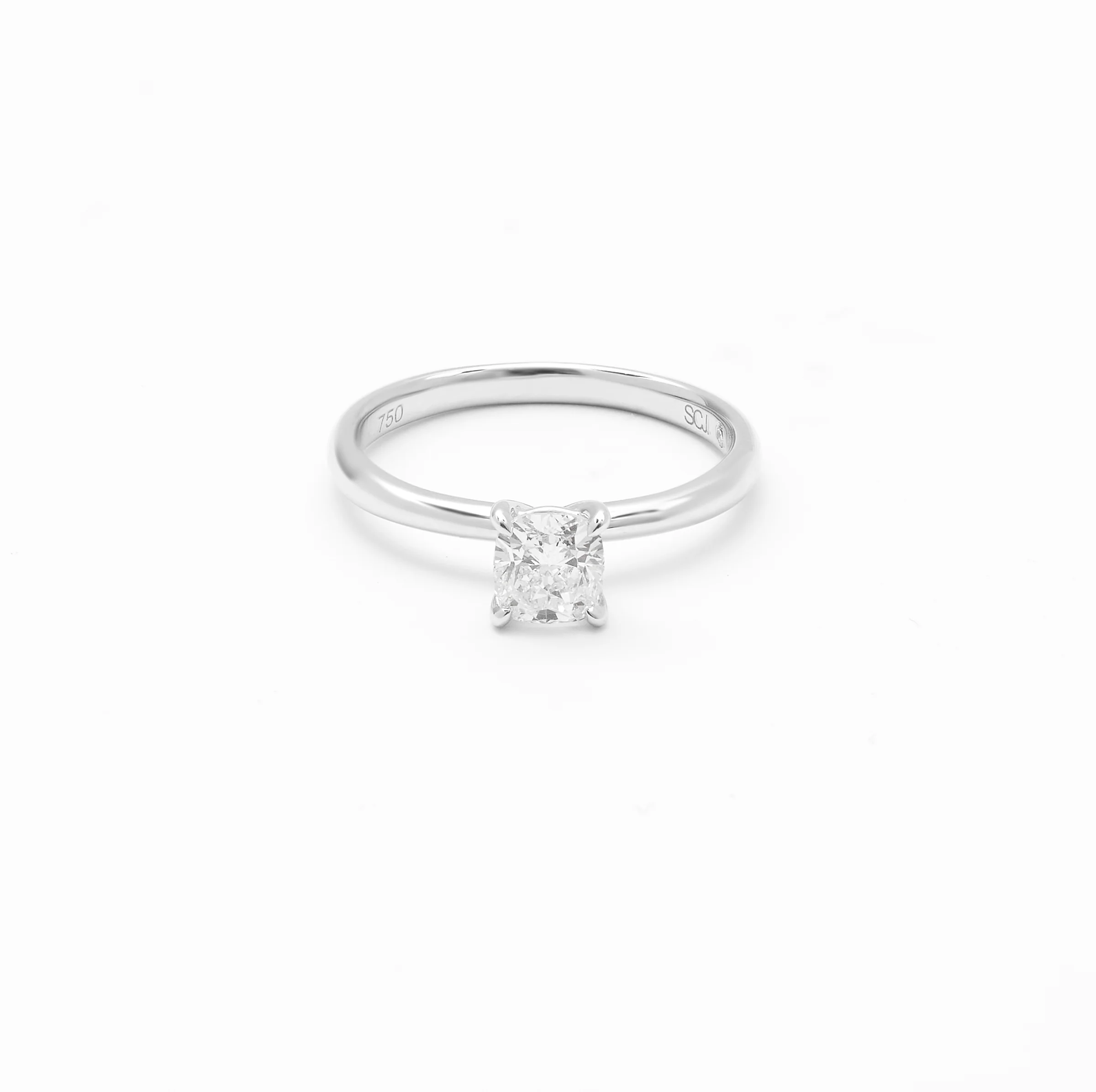 18K White Gold Cushion Diamond Solitaire Engagement Ring 0.75ct