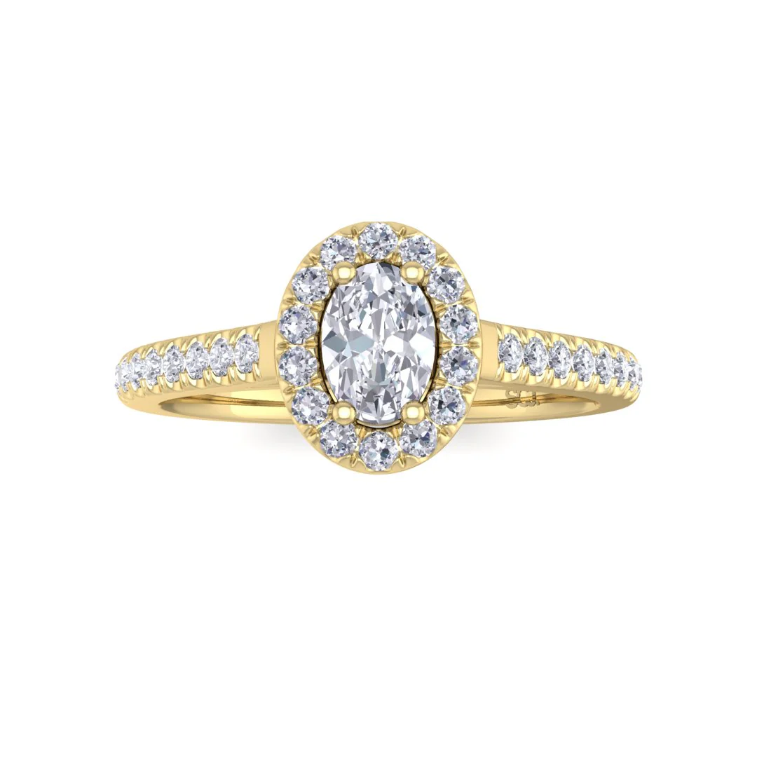 18k Yellow Gold 0.33ct Oval Diamond Halo Engagement Ring 0.62tdw