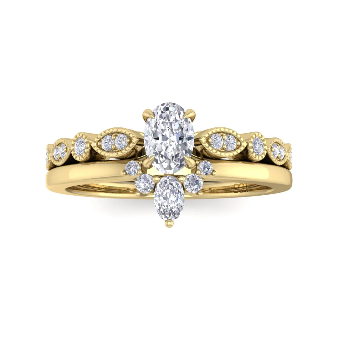 18k Yellow Gold 0.33ct Oval Lab Diamond Tiara Bridal Set 0.5tdw
