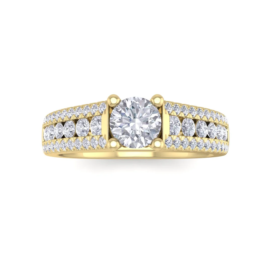 18k Yellow Gold 0.33ct Round Brilliant Moissanite Solitaire with Accent Shoulders Engagement Ring 0.5tdw
