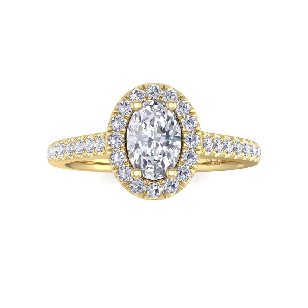 18k Yellow Gold 0.5ct Oval Diamond Halo Engagement Ring 0.79tdw