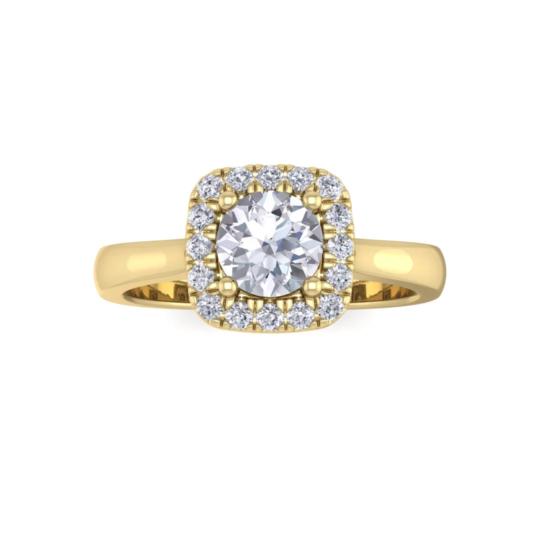 18k Yellow Gold 0.5ct Round Brilliant Diamond Halo Engagement Ring 0.63tdw
