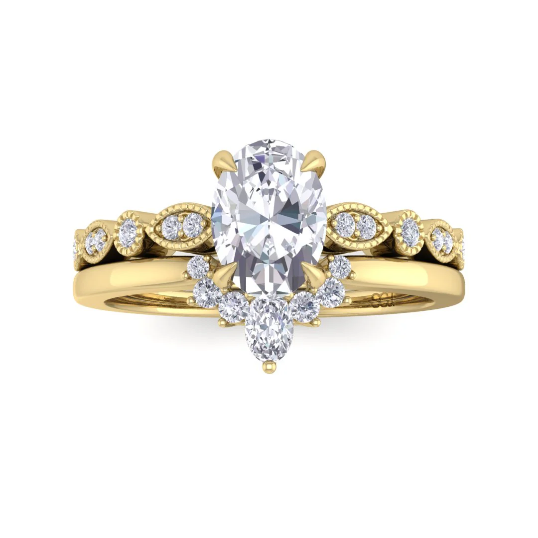 18k Yellow Gold 0.75ct Oval Moissanite Tiara Bridal Set 0.17tdw