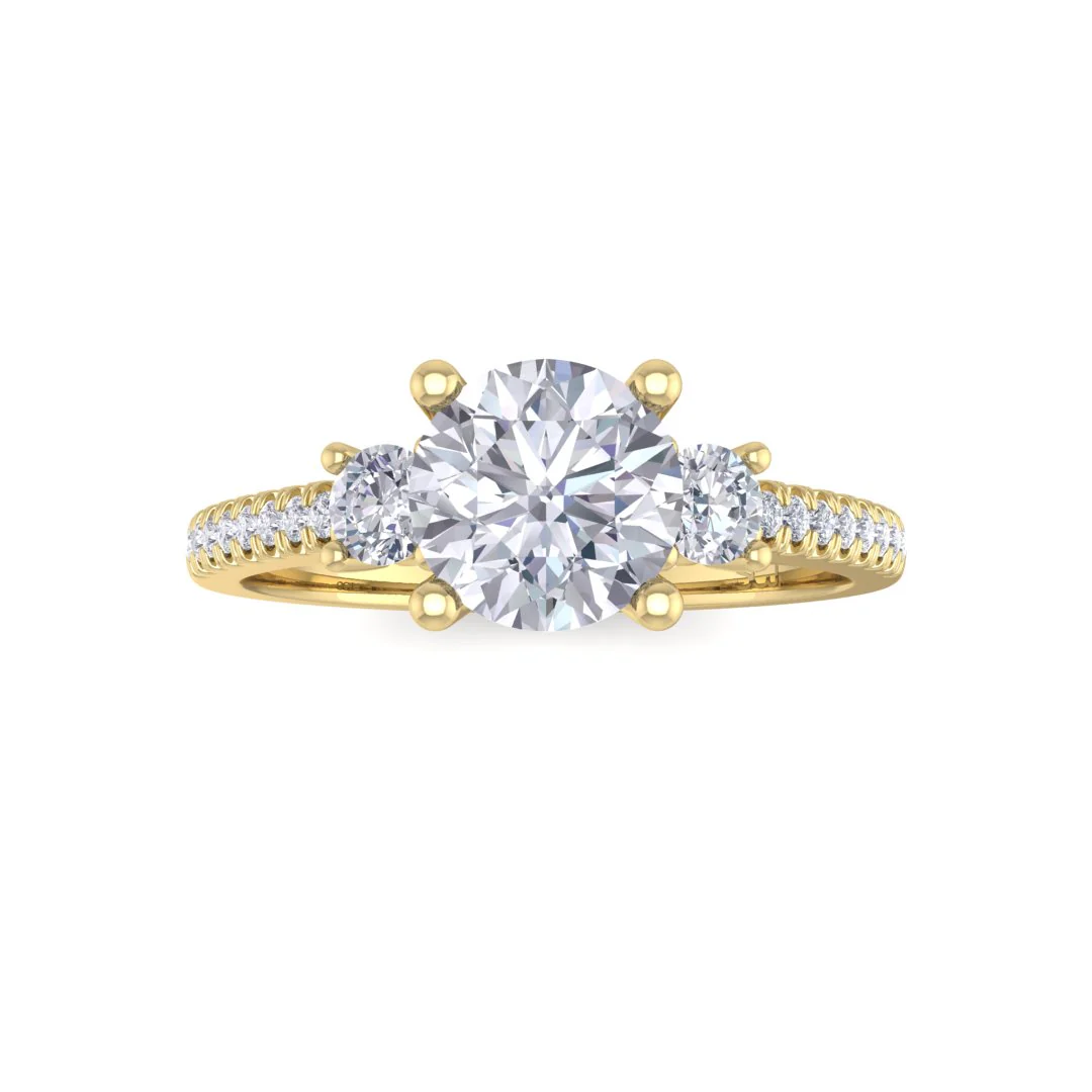 18k Yellow Gold 0.75ct Round Brilliant Diamond Trilogy Shoulders Engagement Ring 1.05tdw