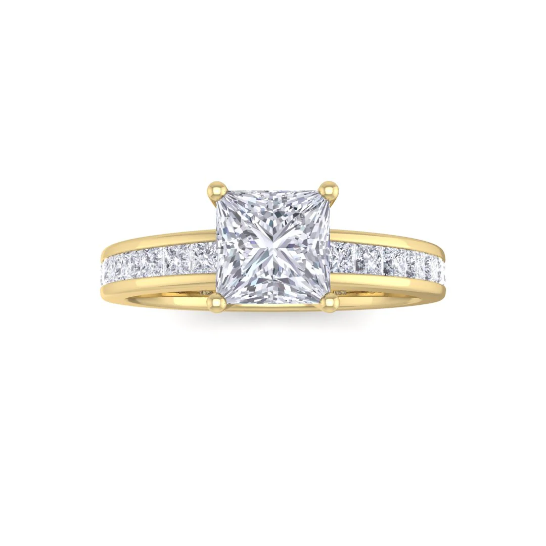 18k Yellow Gold 1.0ct Princess Cut Lab Diamond Solitaire with Shoulder Accents Engagement Ring 1.5tdw
