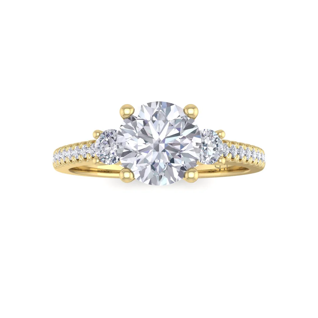 18k Yellow Gold 1.0ct Round Brilliant Diamond Trilogy Shoulders Engagement Ring 1.3tdw