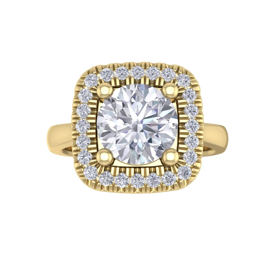 18k Yellow Gold 1.5ct Round Brilliant Diamond Halo Engagement Ring 1.63tdw