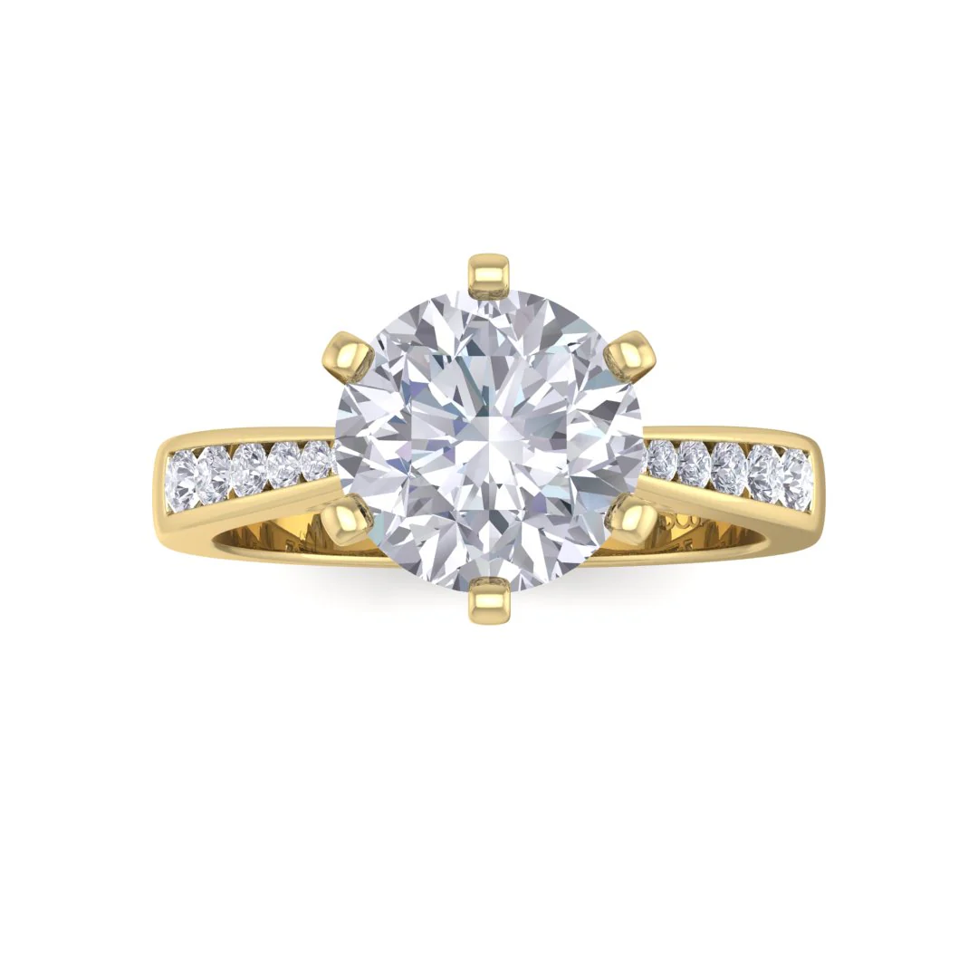 18k Yellow Gold 1.5ct Round Brilliant Diamond Solitaire With Channel Shoulders Engagement Ring 1.7tdw