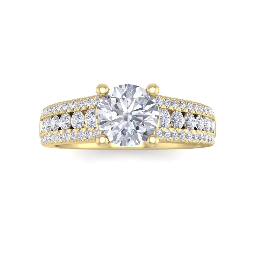 18k Yellow Gold 1.5ct Round Brilliant Lab Diamond Solitaire with Accent Shoulders Engagement Ring 2.0tdw