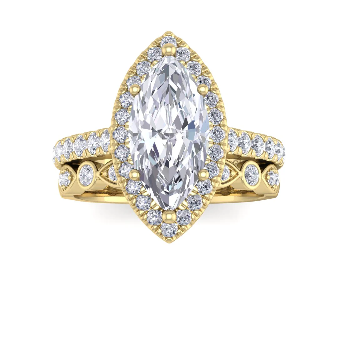 18k Yellow Gold 2.0ct Marquise Diamond Halo Bridal Set 2.5tdw