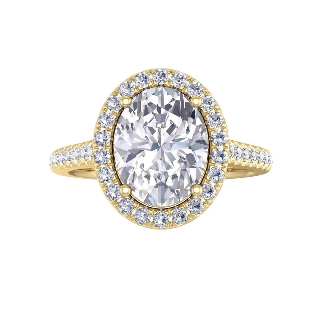 18k Yellow Gold 2.0ct Oval Moissanite Halo Engagement Ring 0.29tdw