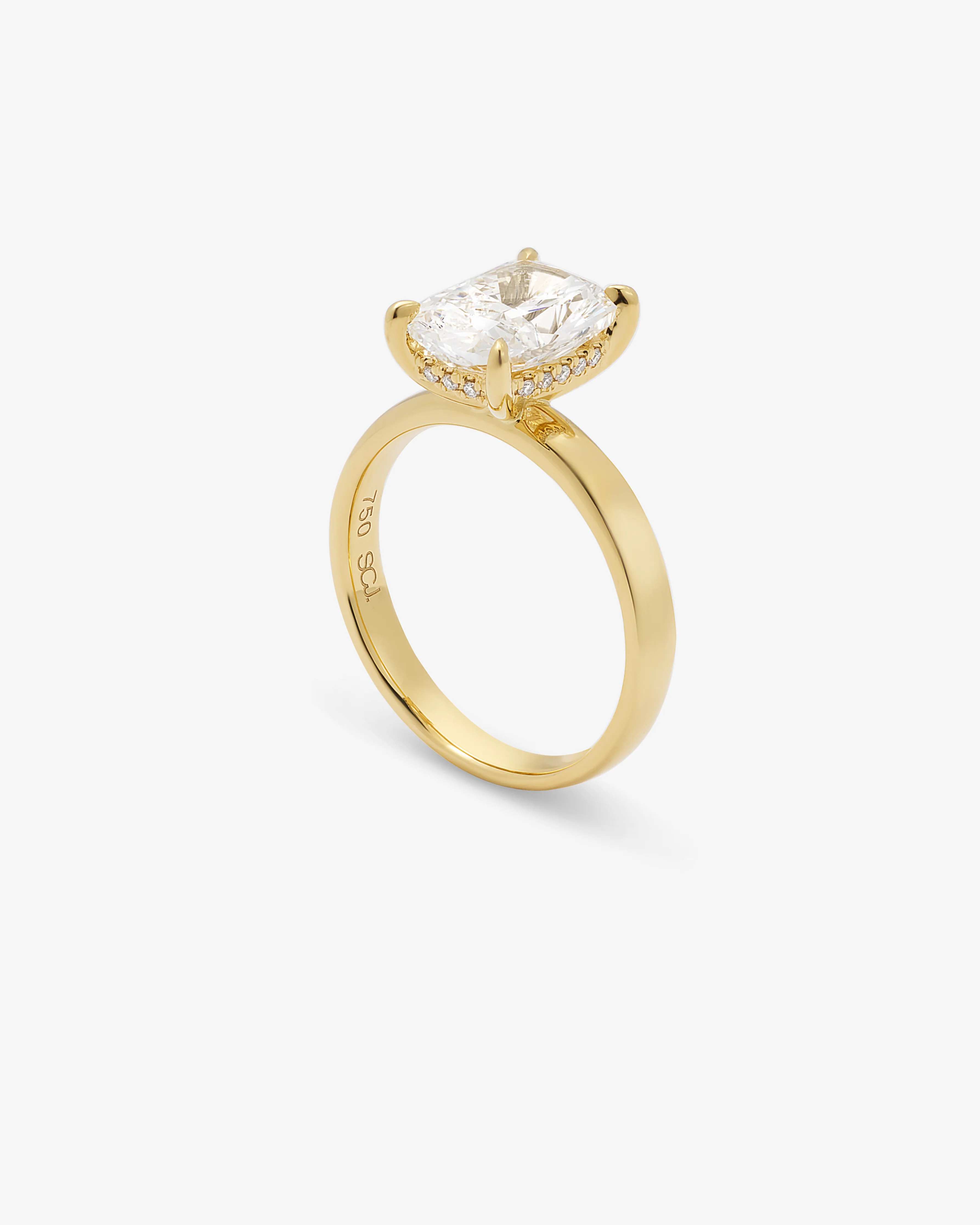 18K Yellow Gold 3ct Elongated Cushion Lab Diamond Solitaire With Diamond Gallery Ring - Image 3