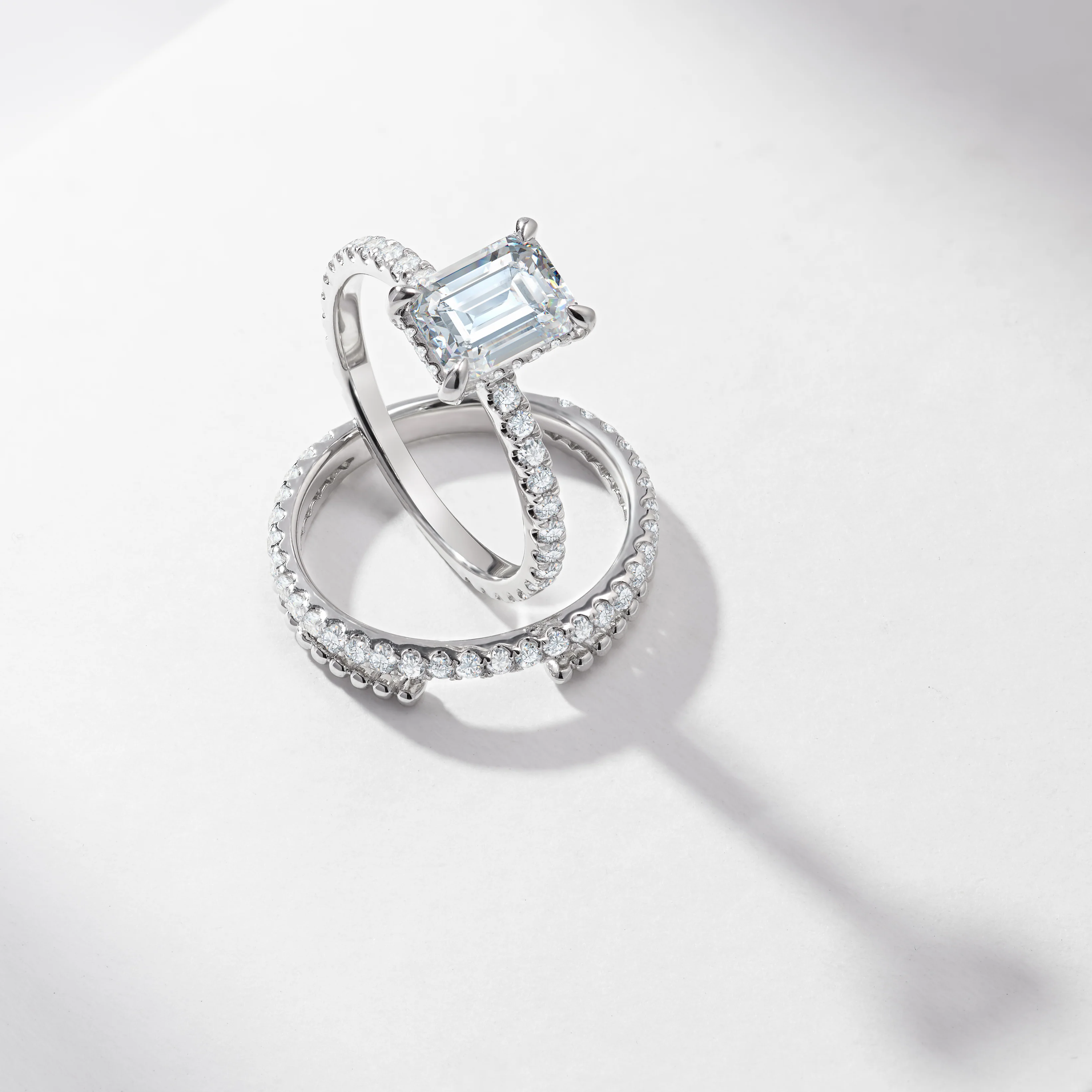 Platinum 2.0ct Emerald Cut Lab Diamond Solitaire With Hidden Halo And Shoulders Bridal Set 2.9tdw - Image 5