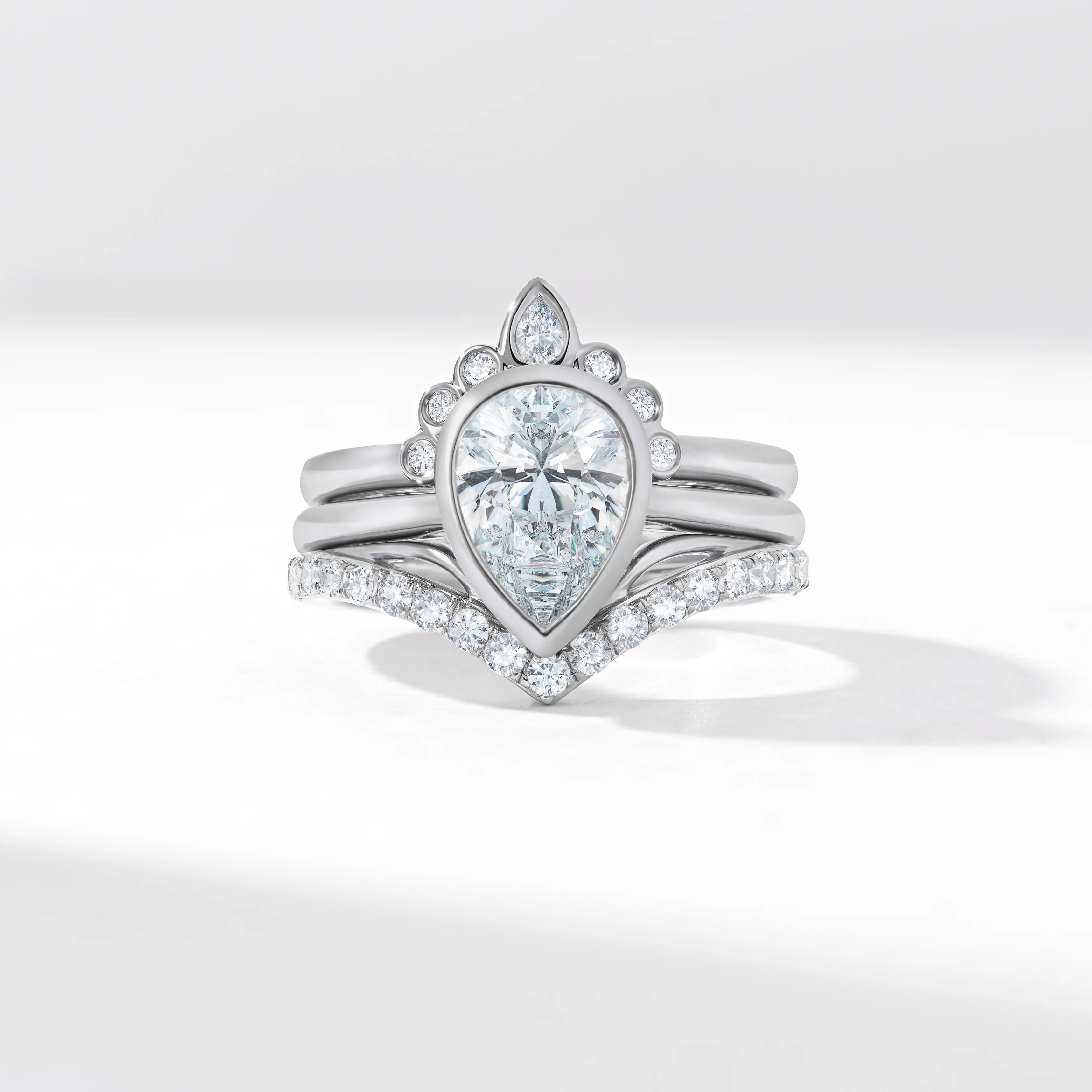 Platinum 2.0ct Pear Diamond Bezel Set With Contouring Wedding And Eternity Rings Bridal Set 2.50tdw