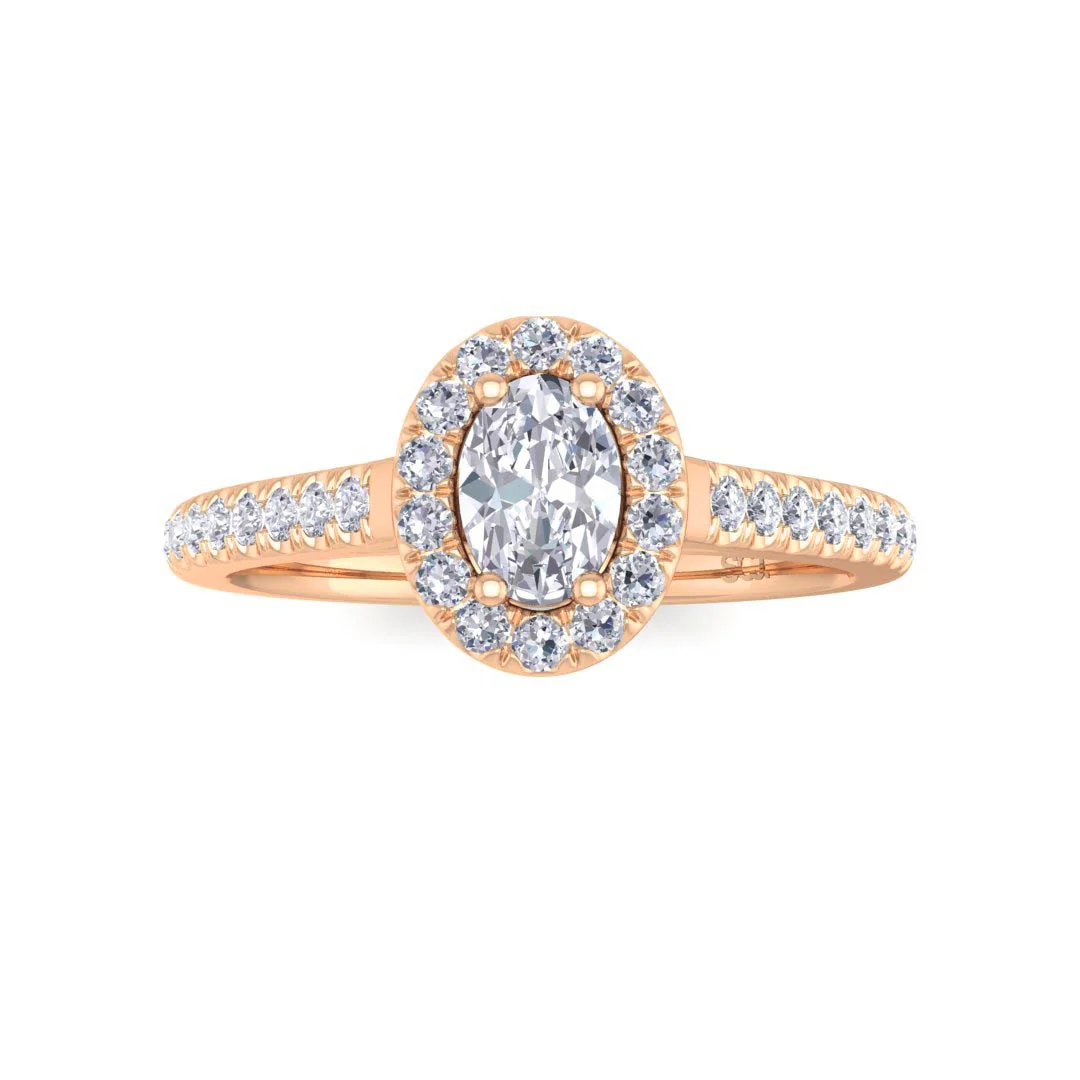 9k Rose Gold 0.33ct Oval Lab Diamond Halo Engagement Ring 0.62tdw