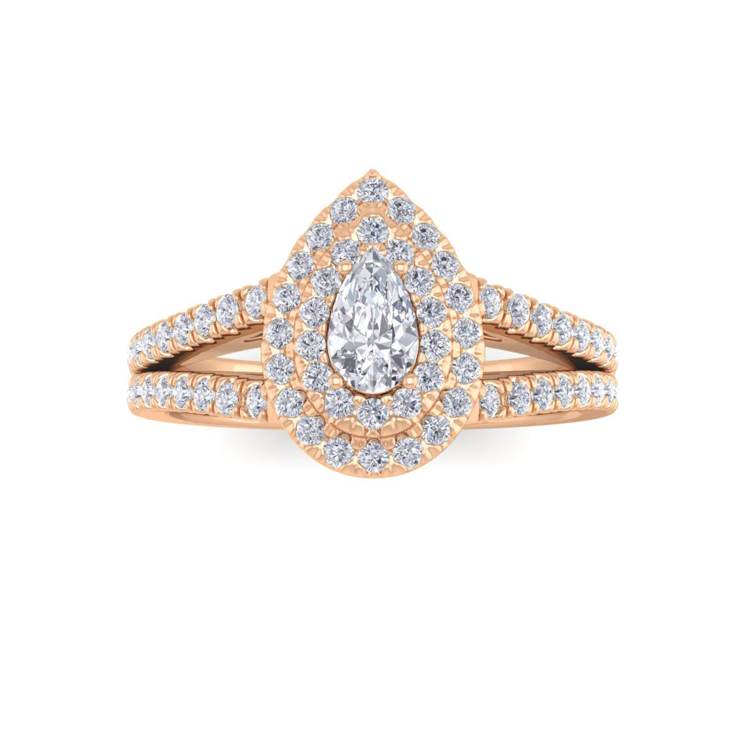9k Rose Gold 0.33ct Pear Lab Diamond Double Halo Engagement Ring 0.83tdw